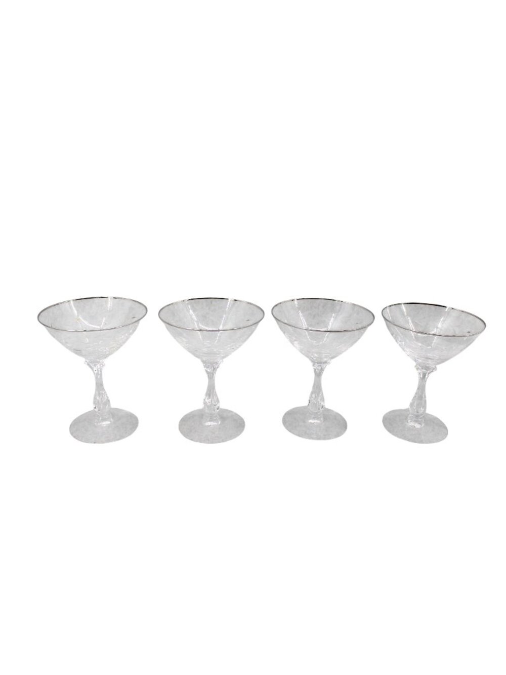 4 Tiffin Silver Rim Edged Sherbert Champagne Martini Clear Vintage 94841